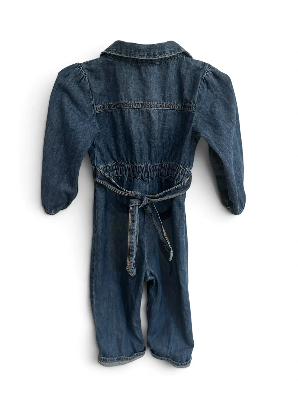 OshKosh B’gosh Girls 24M Denim Jumpsuit Coveralls Belted Snap Front Romper